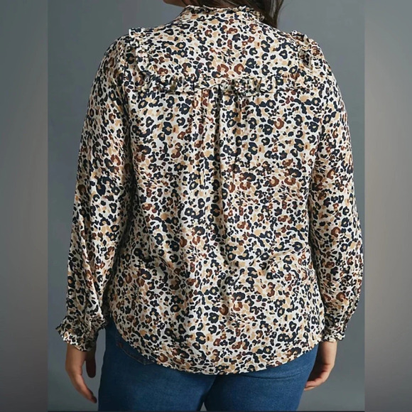 Maeve Anthropologie Katia Ruffled cheetah printed Button-down Blouse Sz 0 - Picture 3 of 15
